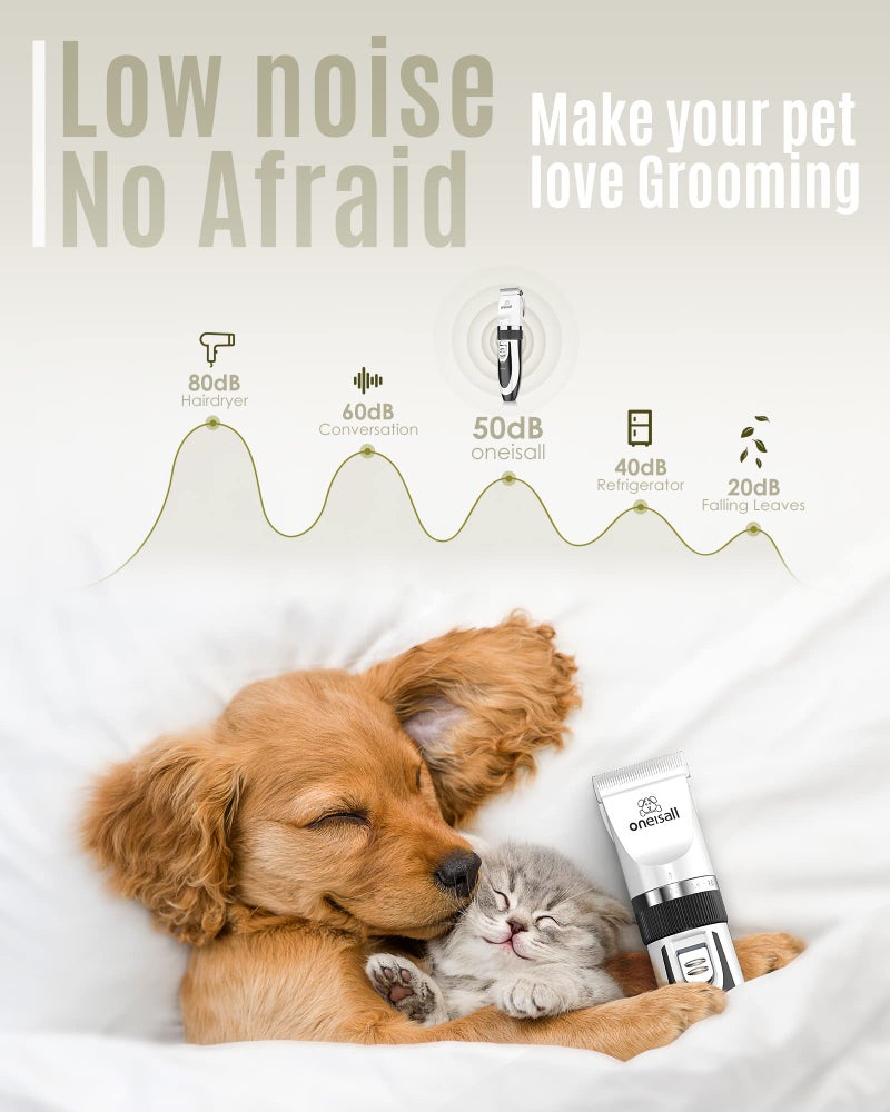 oneisall Dog Shaver Clippers Low Noise Rechargeable Cordless Electric Quiet Hair Clippers Set for Dogs Cats Pets - Image 2